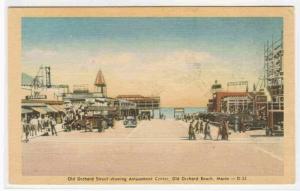 Street Scene Old Orchard Beach Maine linen postcard