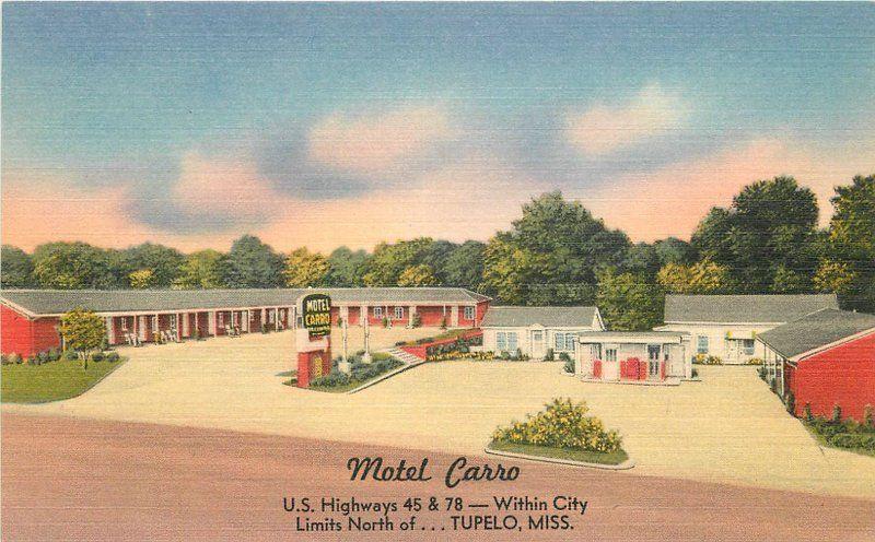 1940s Motel Carro Postcard roadside Tupelo Mississippi Tichnor 13215