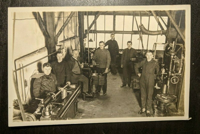 Mint Vintage Young Men in Metal Shop Real Photo Postcard RPPC 