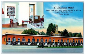 c1960's El Sombrero Motel Roadside Niagara Falls New York NY, Room View Postcard