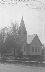 Linden Indiana~ME Church~Tree in Front~1914 RPPC Real Photo Postcard