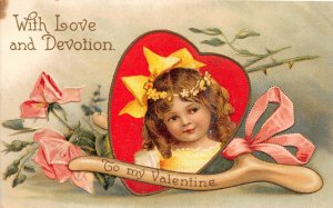 F76/ Valentine's Day Love Holiday Postcard c1910 Girl Wishbone Devotion 3