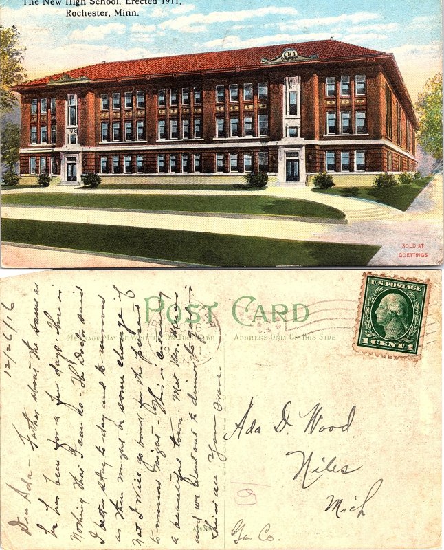 The New High School, Erected 1911, Rochester, Minnesota