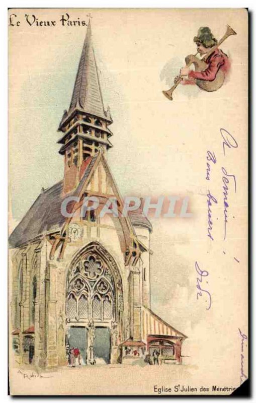 Old Postcard Old Paris Church of St Julien Menetri