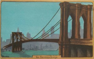 Postcard 1920s New Year Brooklyn Bridge Sowden 22-13114