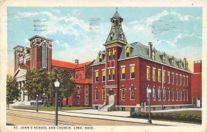 St John's School & Church Lima Ohio 1925 postcard