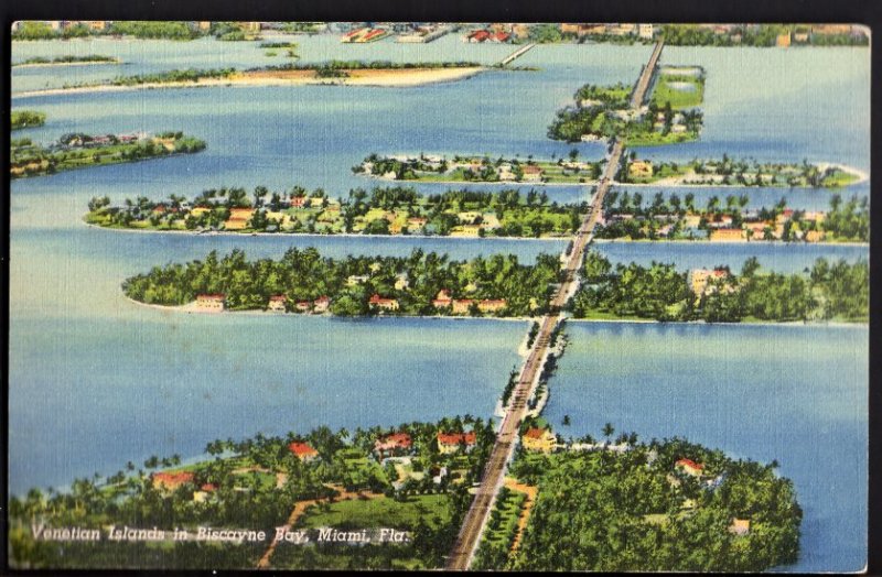 32520) Florida BISCAYNE BAY Aerial View Venetian Islands - Linen
