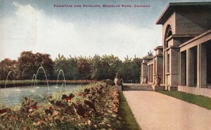 Vintage Postcard 1915 Fountain & Pavilion Douglas Park Flower Garden Chicago ILL