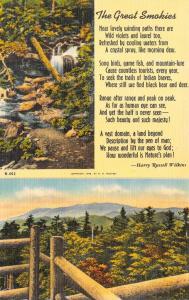 THE GREAT SMOKIES  Poem by HARRY RUSSELL WILKINS   c1940's Linen Postcard