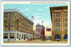 Great Falls Montana MT Postcard First Avenue North Third Street Building 1946