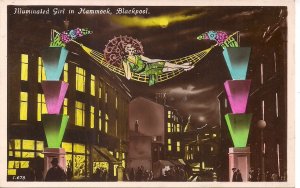 RPPC Blackpool England UK, Illuminations, Illuminated Girl, Beautiful Woman