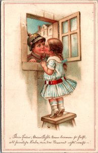 Little Boy And Girl In Love Vintage Postcard C017