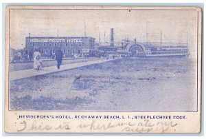 c1905 Hemberger's Hotel Rockaway Beach Long Island Steeplechase Dock NY Postcard 