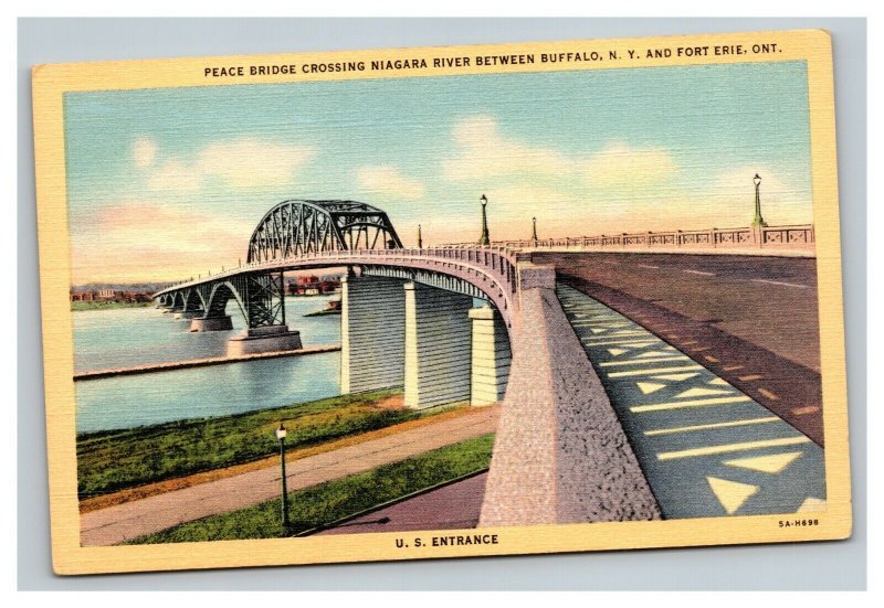 Vintage 1940's Postcard Peace Bridge Niagara River Buffalo NY & Erie Ontario