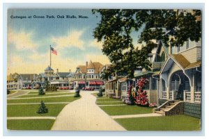 c1940s US Flag, Cottages at Ocean Park, Oak Bluffs Massachusetts MA Postcard