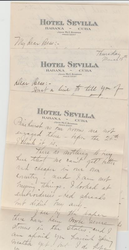 LETTERHEAD HABANA CUBA HOTEL SEVILLA - BELMONT NY NEW YORK CITY NYC