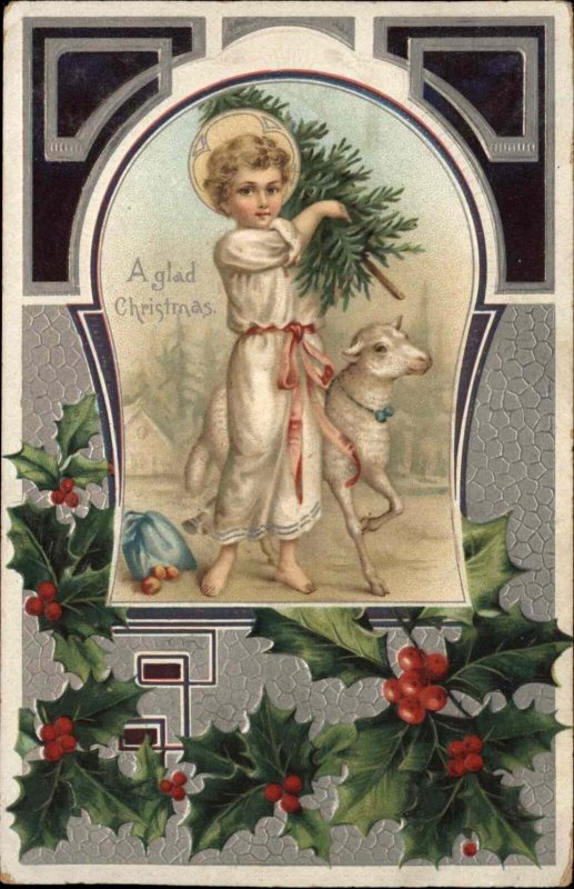 Christmas Christ as Young Boy with Lamb c1910 Vintage Postcard