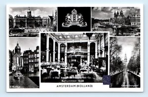 RPPC AMSTERDAM Holland multiview American Restaurant Groenburgwal Postcard