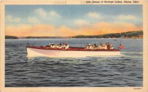 B52/ Akron Ohio Postcard Linen Portage Lakes Park Motor Boatin Boat People