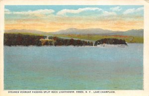 Steamer Vermont passing split rock lighthouse Essex, New York, USA 1929 