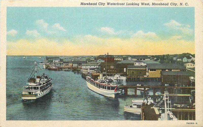 1930s Moorehead City North Carolina Postcard Waterfront Rose's Teich 12277