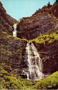 Bridal Veil Falls Highway 189 Provo Canyon Utah Scenic Landscape Chrome Postcard 