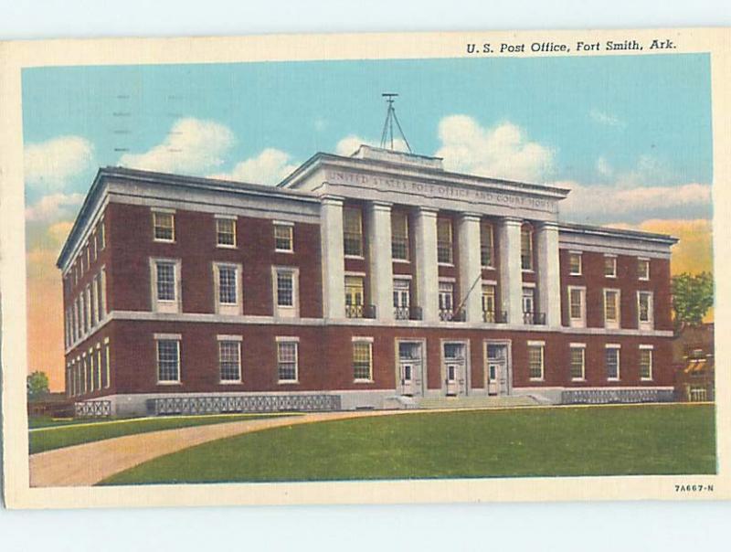 Linen POST OFFICE SCENE Fort Smith Arkansas AR d8916