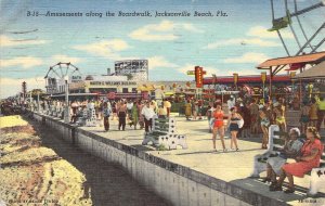 c.1951, Amusement Park, Boardwalk, Jacksonville Beach FL  Old Postcard