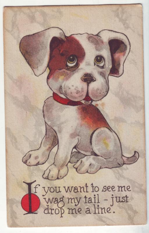 P1114 old stamped comic dog do you want see me my wag tail-just drop me a line