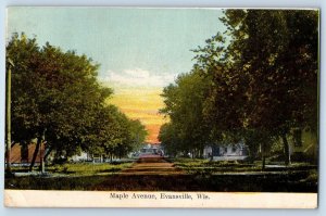 Evansville Wisconsin Postcard Maple Avenue Street Scene Trees Road 1909 Vintage