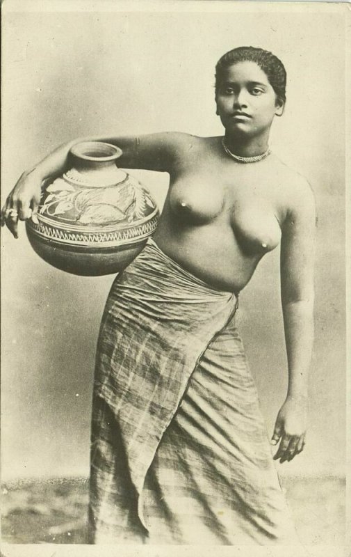 ceylon, Native Nude Rodiya Woman with Water Chatty Pottery (1920s) RPPC Postcard