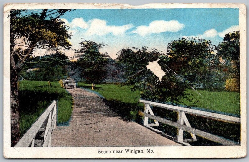 Winigan Missouri 1918 Greetings Postcard Bridge Road surface thin