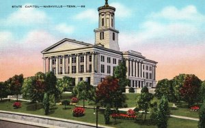 View of State Capitol Nashville Tennessee TN Vintage Postcard 1930's