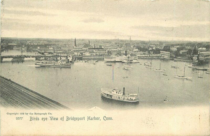 Birdseye View Bridgeport Harbor Connecticut Rotograph C-1905 Postcard 20-2360