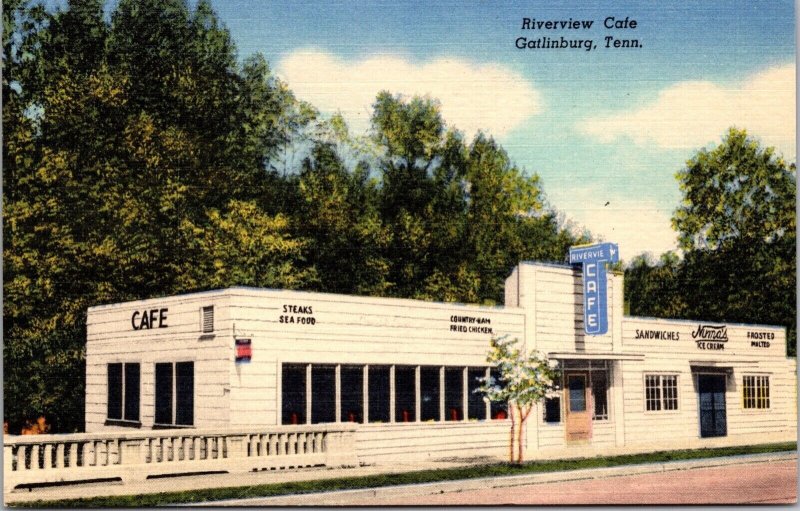Linen Postcard Riverview Cafe in Gatlinburg, Tennessee