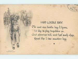 Pre-Linen comic SOLDIER BOY WALKING WITH RIFLE GUN THROUGH THE STREET HL2413