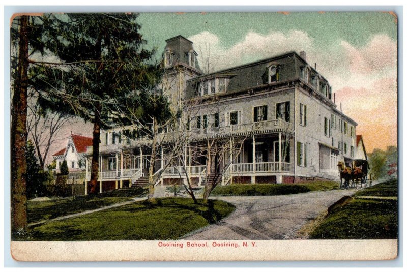 1908 Horse Carriage, Ossining School, Ossining New York NY Almond NY Postcard 