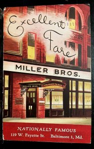 Vintage Postcard 1953 Miller Bros. Restaurant, Baltimore, Maryland (MD)