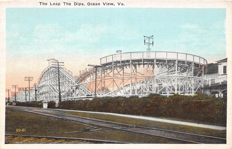 D70/ Ocean View Amusement Park Virginia Va Postcard c'10 The Leap Roller Coaster