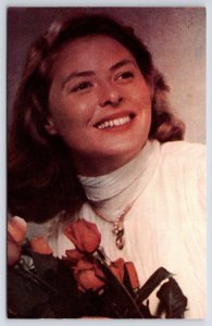 Famous~Ingrid Bergman w/Flowers~From Stockholm Sweden~Vintage Postcard