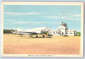 Windsor Ontario Canada Postcard Windsor Airport and Airplane c1950's Vintage