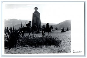 c1950's Two Men Riding Horses Monument Ecuador Vintage RPPC Photo Postcard