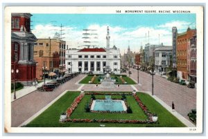 1930 Scenic View Monument Square Fountain Racine Wisconsin WI Vintage Postcard