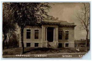1909 Carnegie Library Building View Girard Kansas KS RPPC Photo Posted Postcard