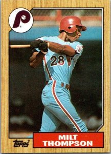 1987 Topps Baseball Card Milt Thompson Philadelphia Phillies sk3474