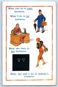 c1910's Risque Humor What She And I Do Is Nobody's Business  Antique Postcard