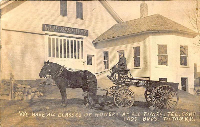 Tilton NH Lard Brothers Sale & Exchange Stable Horse & Buckboard RPPC Postcard