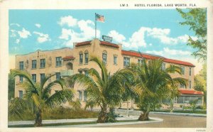 Lake Worth, Florida, Hotel Florida, Palm Trees White Border Postcard Unused