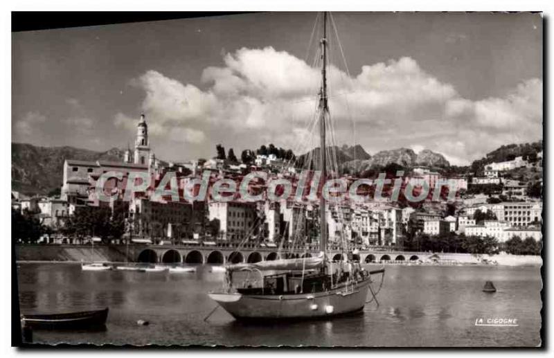 Old Postcard Menton Harbor and views of the Old Town