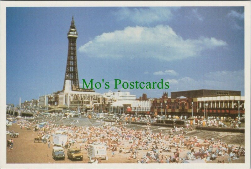 Lancashire Postcard - Blackpool Tower and Beach RR11620